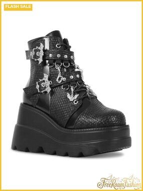 Goth Chunky Platform Ankle Boots Faux Leather Combat Booties Zip Combat